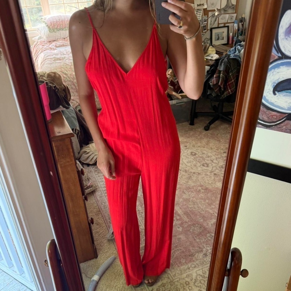 Ba&Sh Wide Leg Jumpsuit In Viscose Red